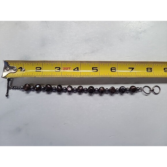 925 Sterling Silver Pearl & Silver Beaded Adjustable Bracelet Vintage - Picture 8 of 10